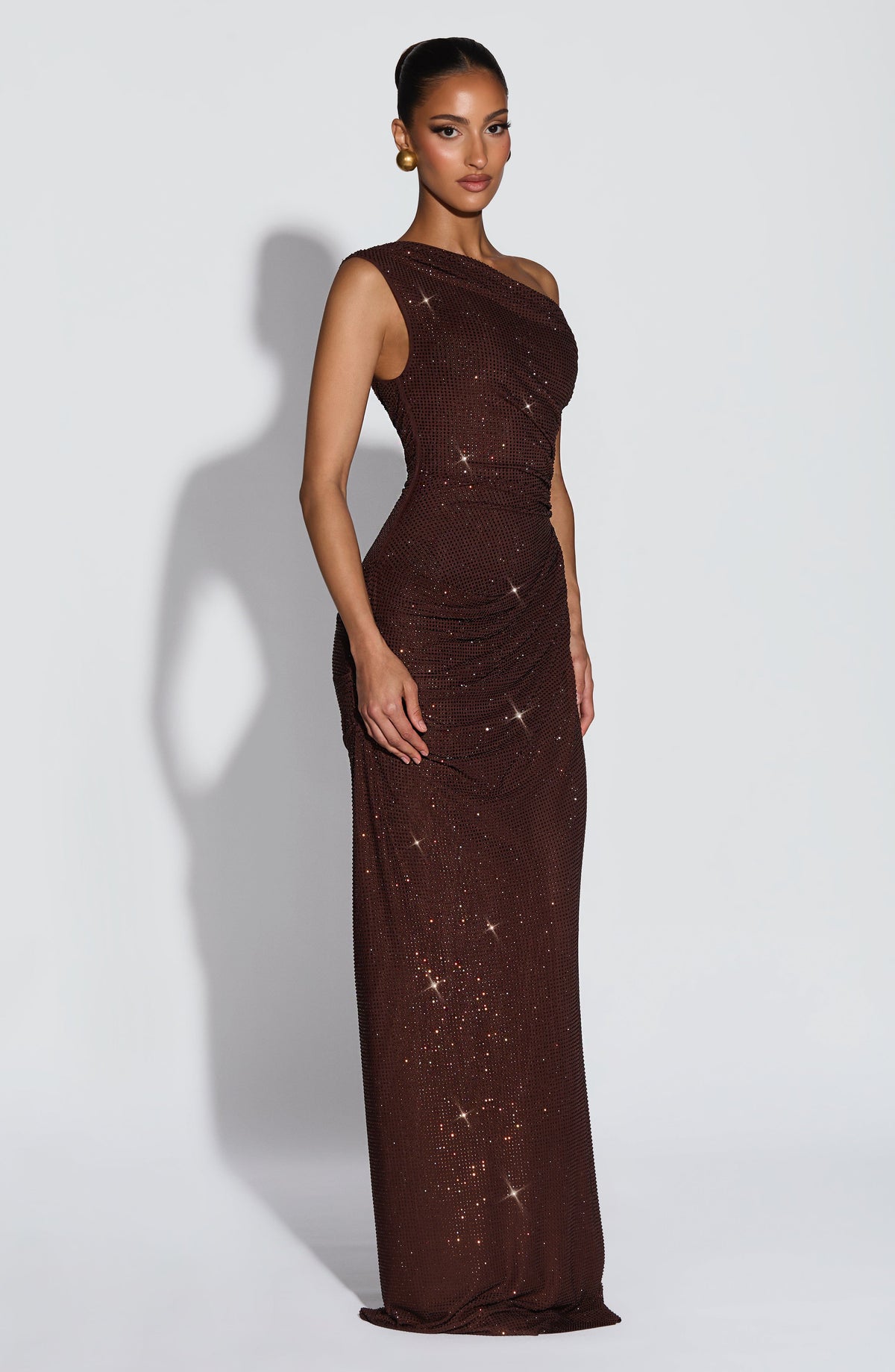 T.X Women's Dress Ottilie Maxi Plum Brown Rhinestone Mesh Formal Evening