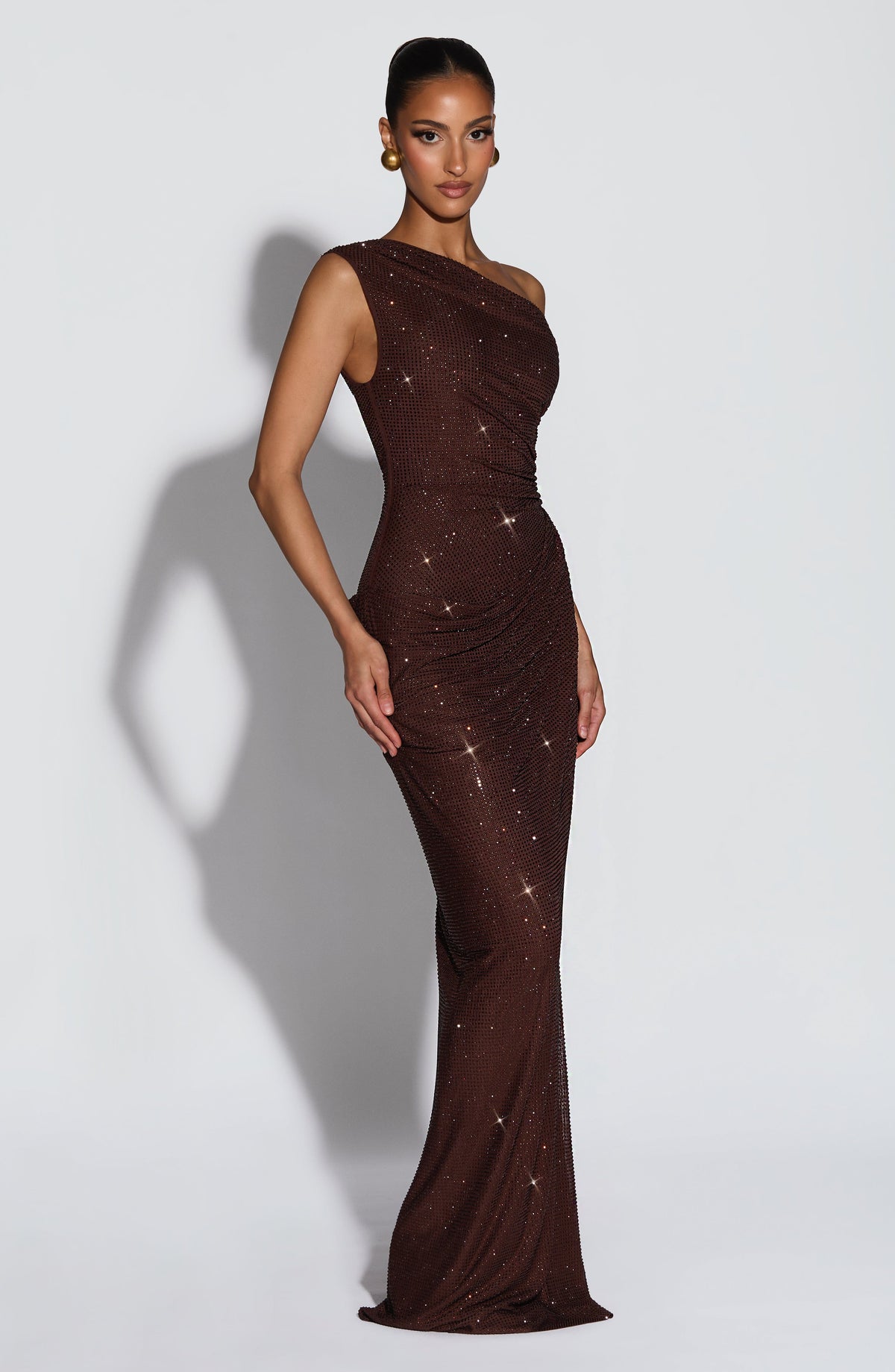 T.X Women's Dress Ottilie Maxi Plum Brown Rhinestone Mesh Formal Evening