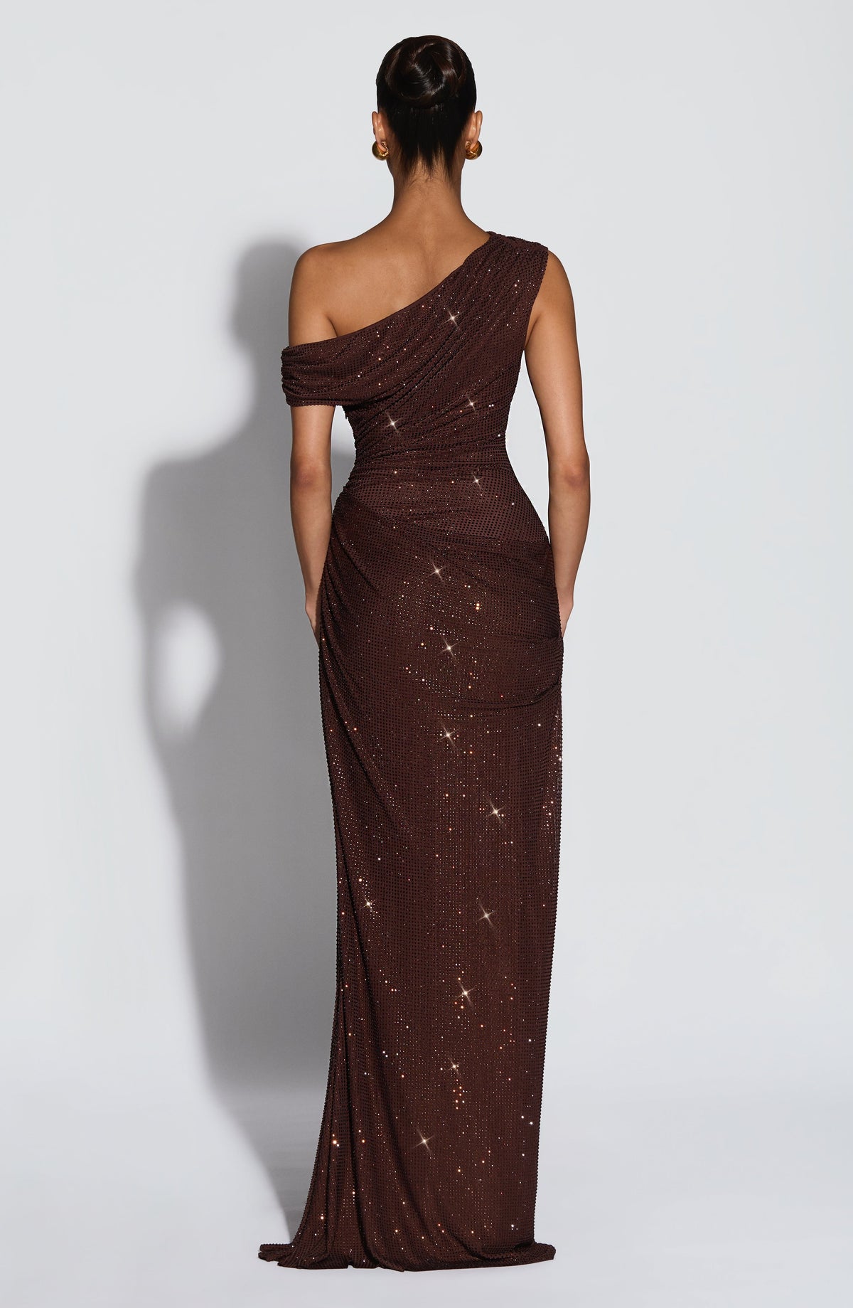 T.X Women's Dress Ottilie Maxi Plum Brown Rhinestone Mesh Formal Evening