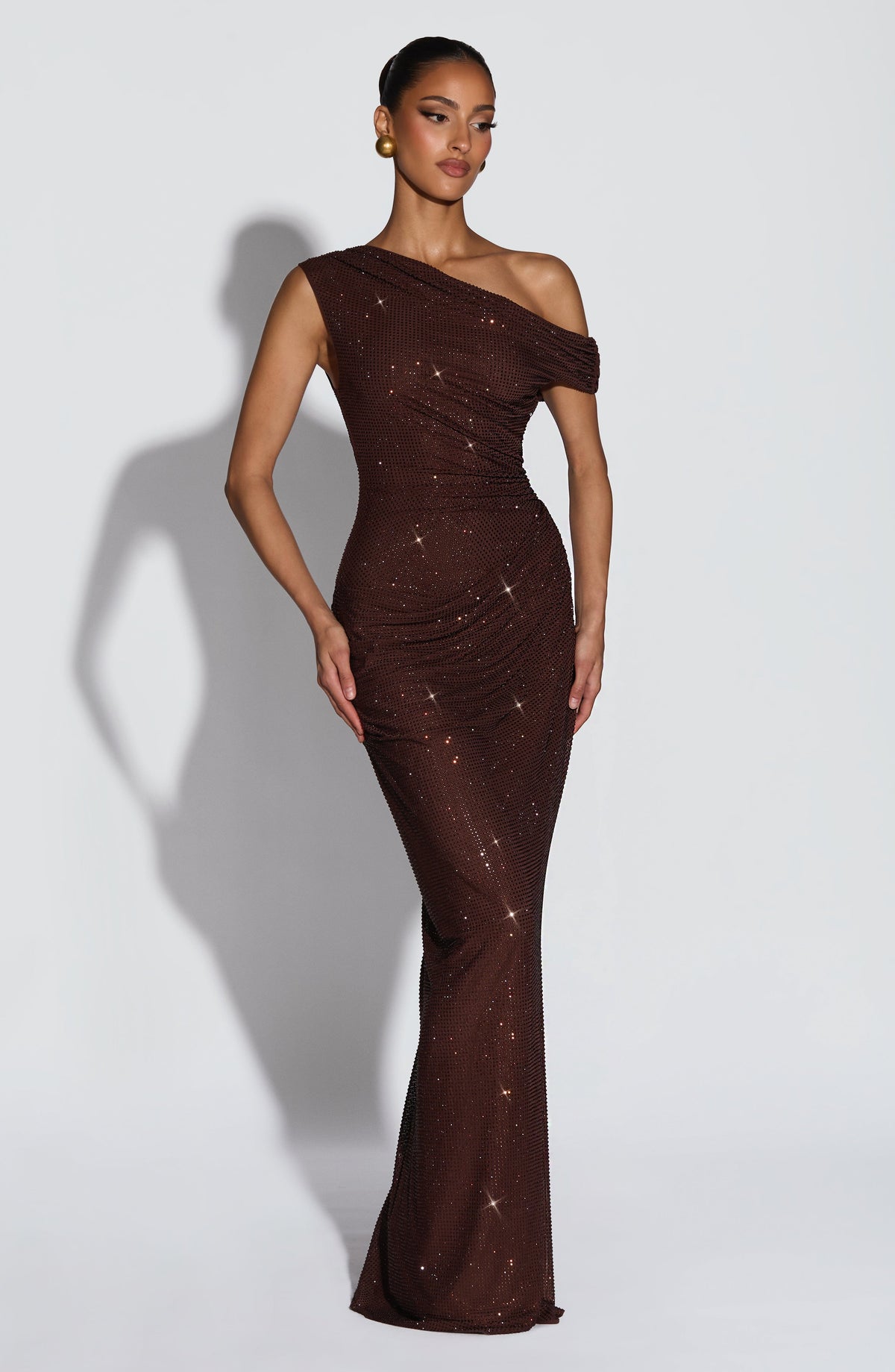 T.X Women's Dress Ottilie Maxi Plum Brown Rhinestone Mesh Formal Evening