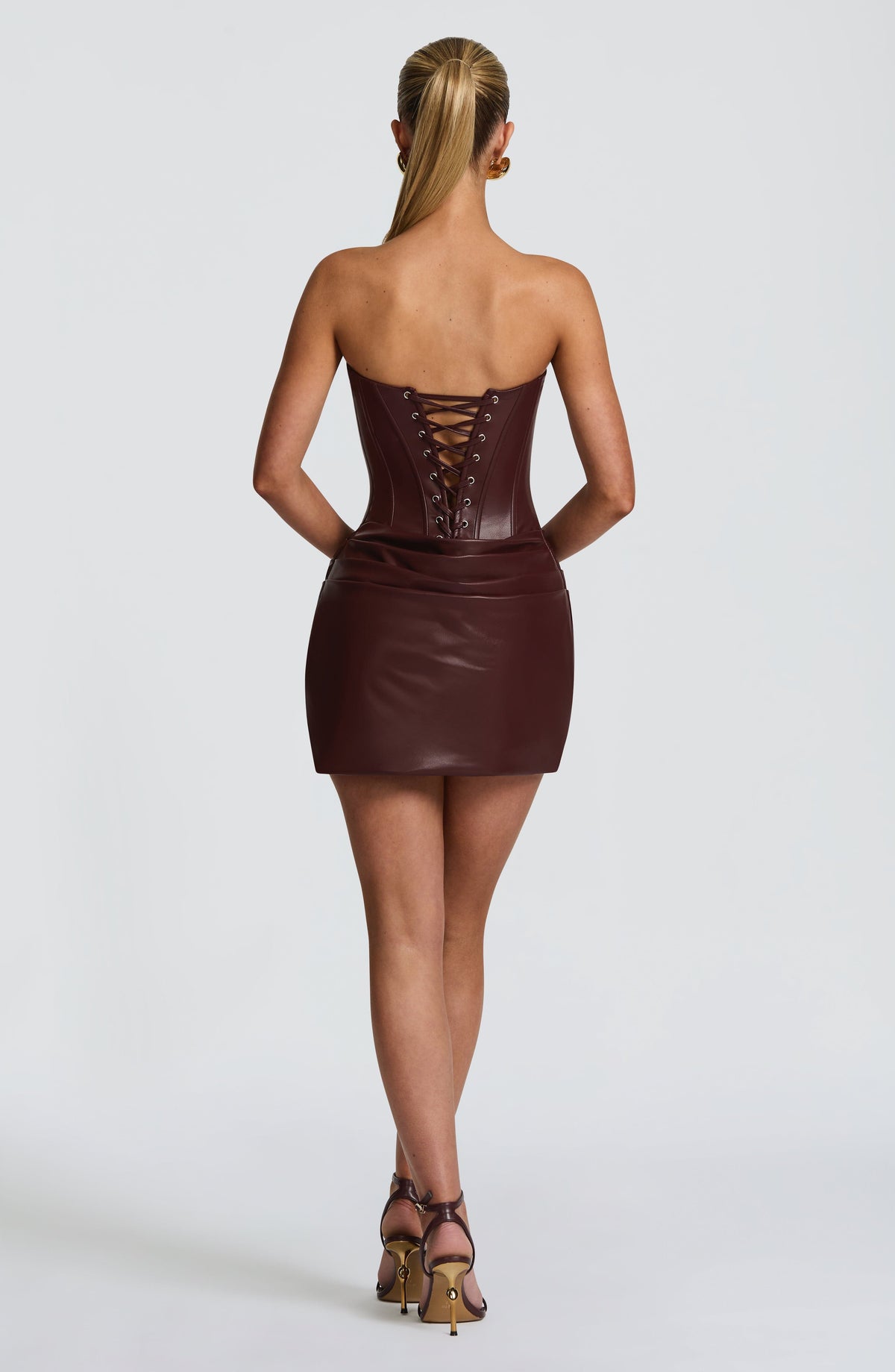 M.T Women's Dress Cowl Neck Burgundy Faux Leather Party Evening