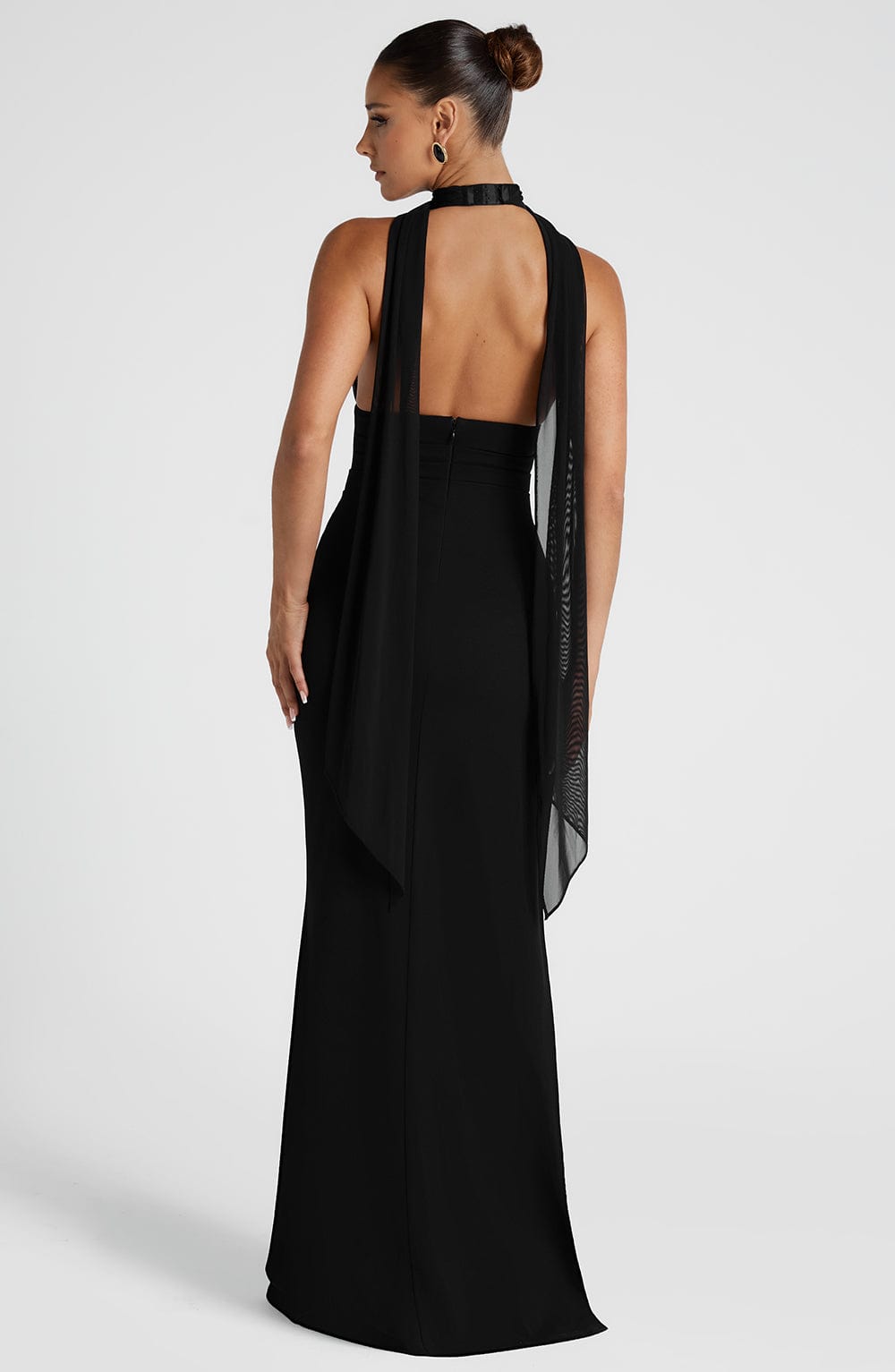 Women's Dress Paulina Maxi Black Crepe Mesh Split Formal Prom