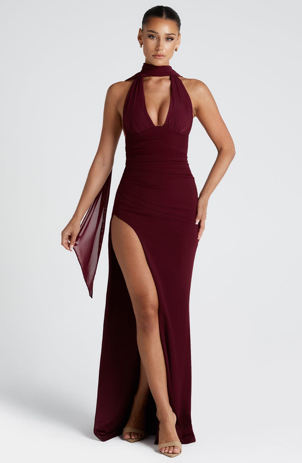 M.T Women's Dress Paulina Maxi Cherry Lacquer Crepe Evening
