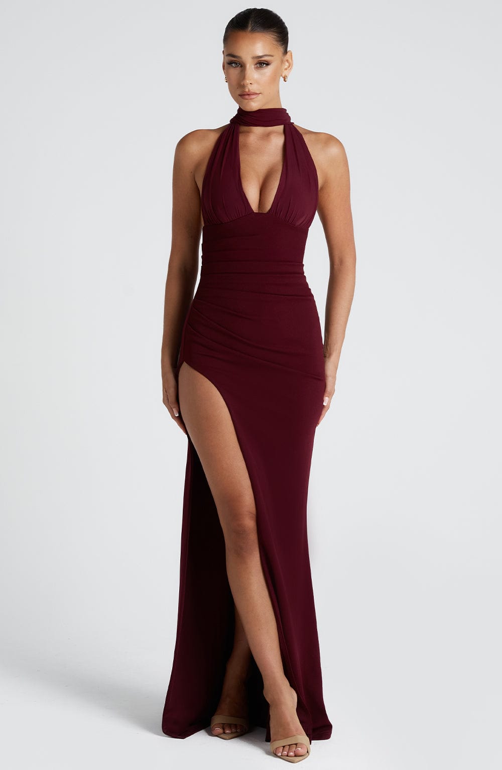 M.T Women's Dress Paulina Maxi Cherry Lacquer Crepe Evening