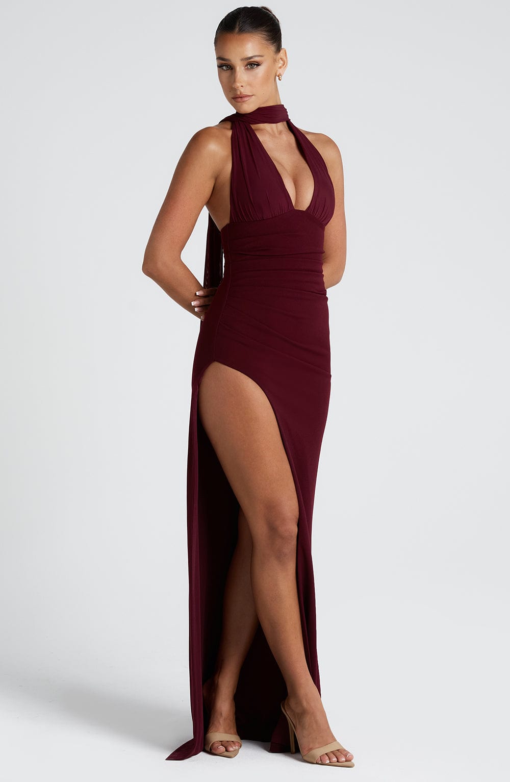 M.T Women's Dress Paulina Maxi Cherry Lacquer Crepe Evening