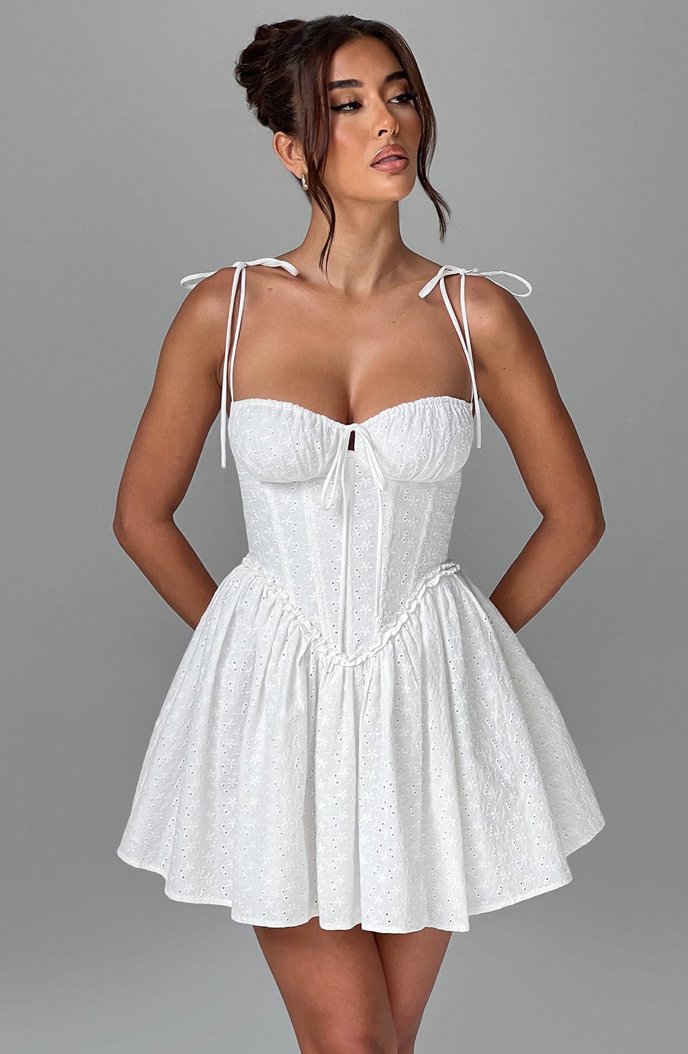 R.F Women's Dress Corset Mini Ivory Cotton Broderie Party