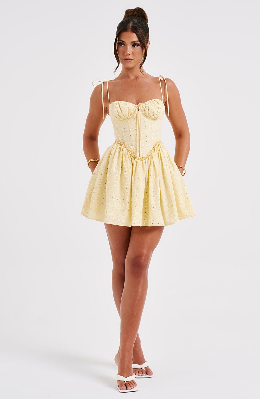 R.F Women's Dress Corset Mini Lemon Broderie Anglaise Party
