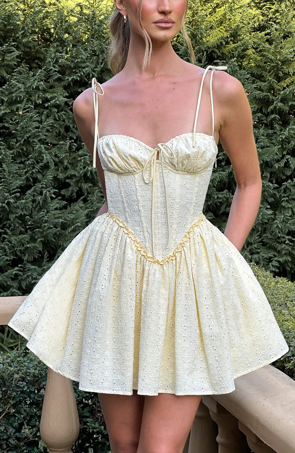 R.F Women's Dress Corset Mini Lemon Broderie Anglaise Party
