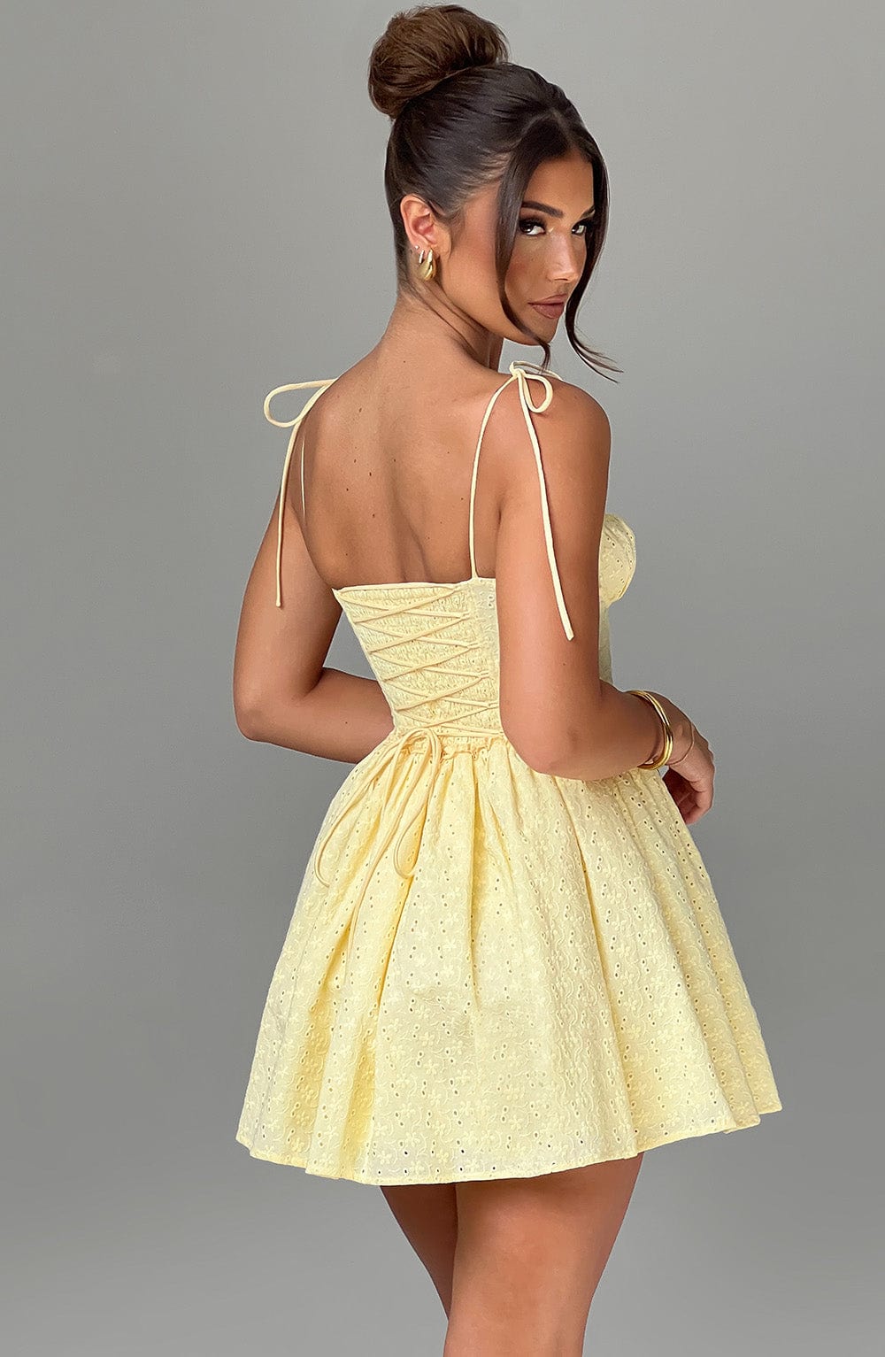 R.F Women's Dress Corset Mini Lemon Broderie Anglaise Party