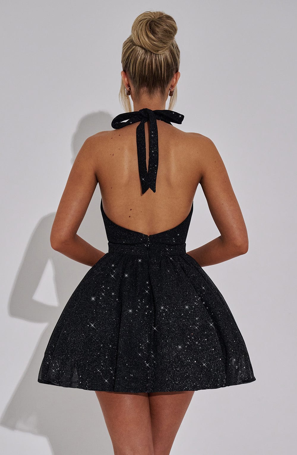 L.F Women's Dress Plunge Neckline Black Sparkle Mesh Party