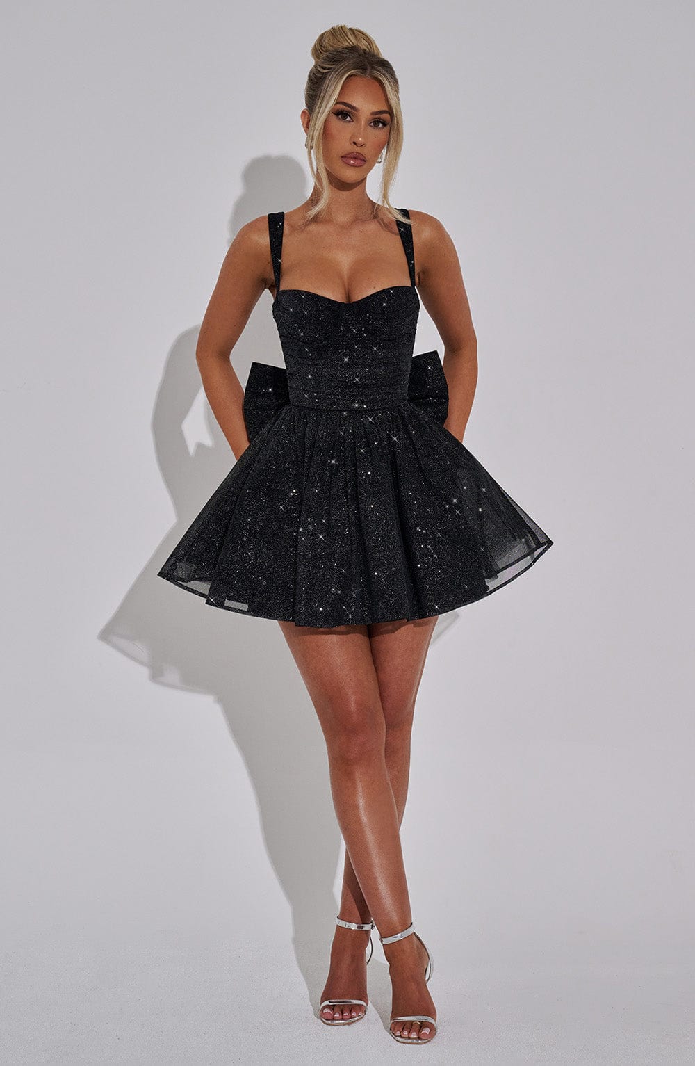 L.F Women's Dress Polly Mini Black Sparkle Mesh Party