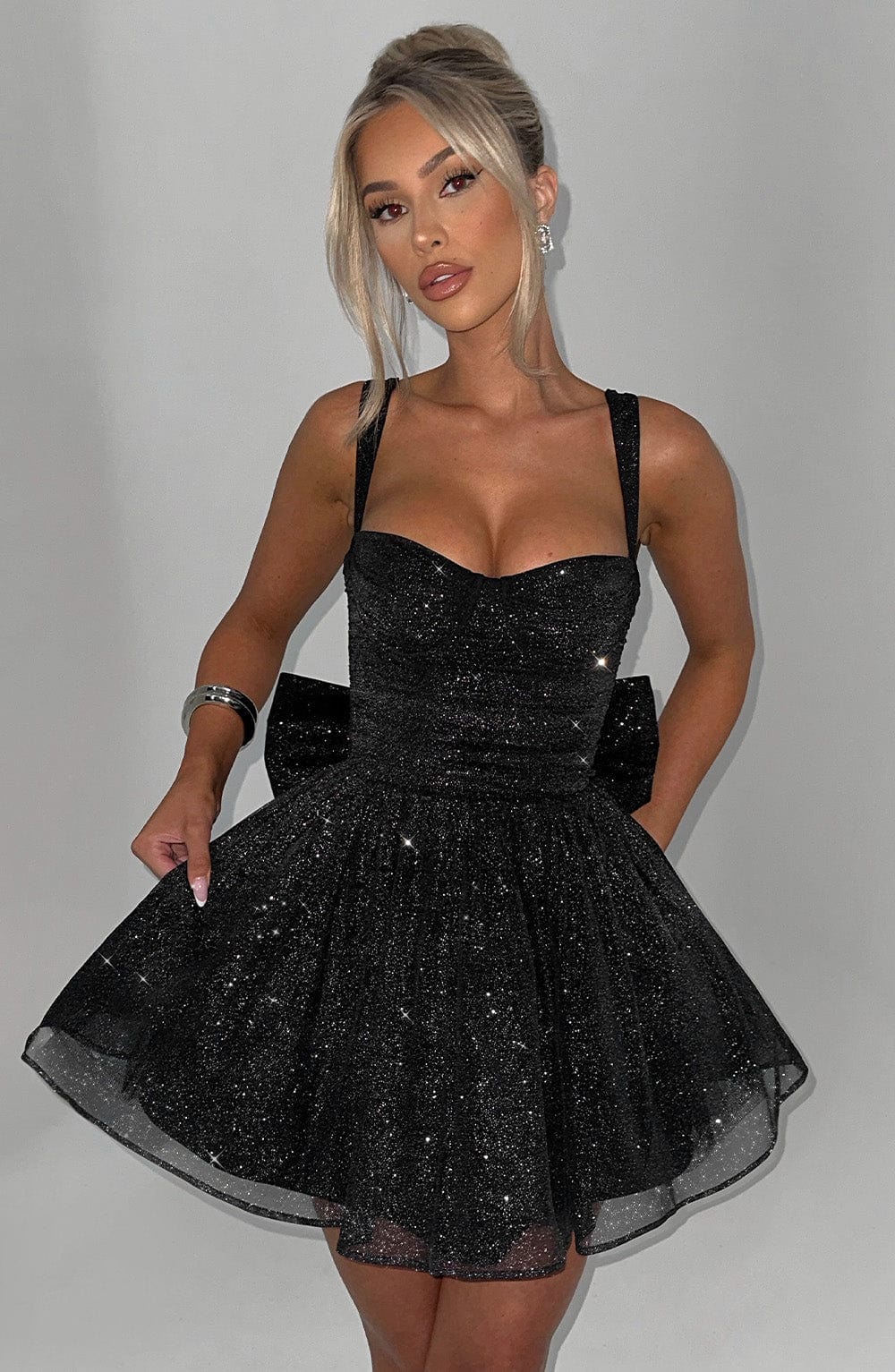 L.F Women's Dress Polly Mini Black Sparkle Mesh Party