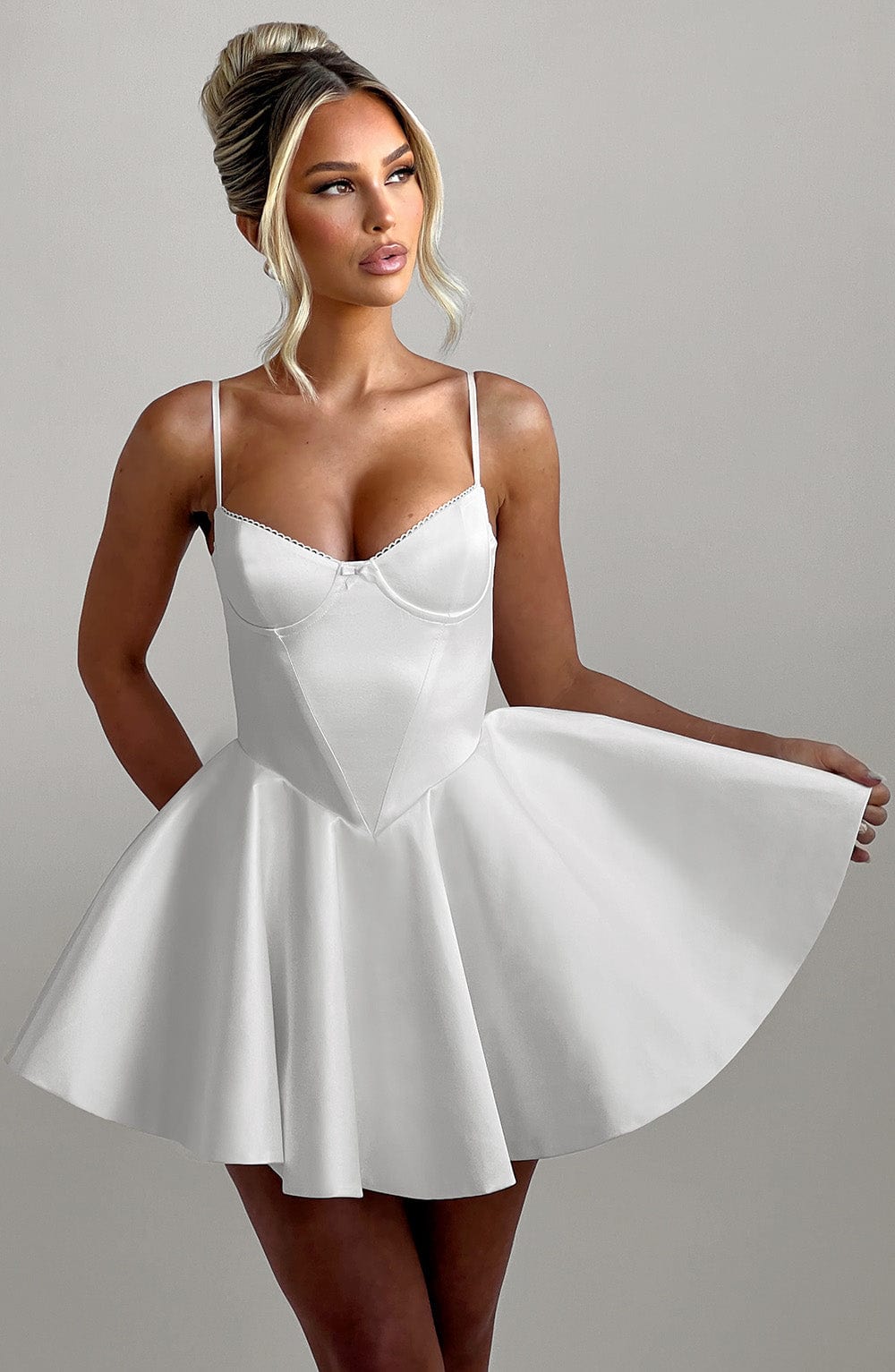 C.F Women's Dress Poppy Mini Ivory Stretch Satin Party