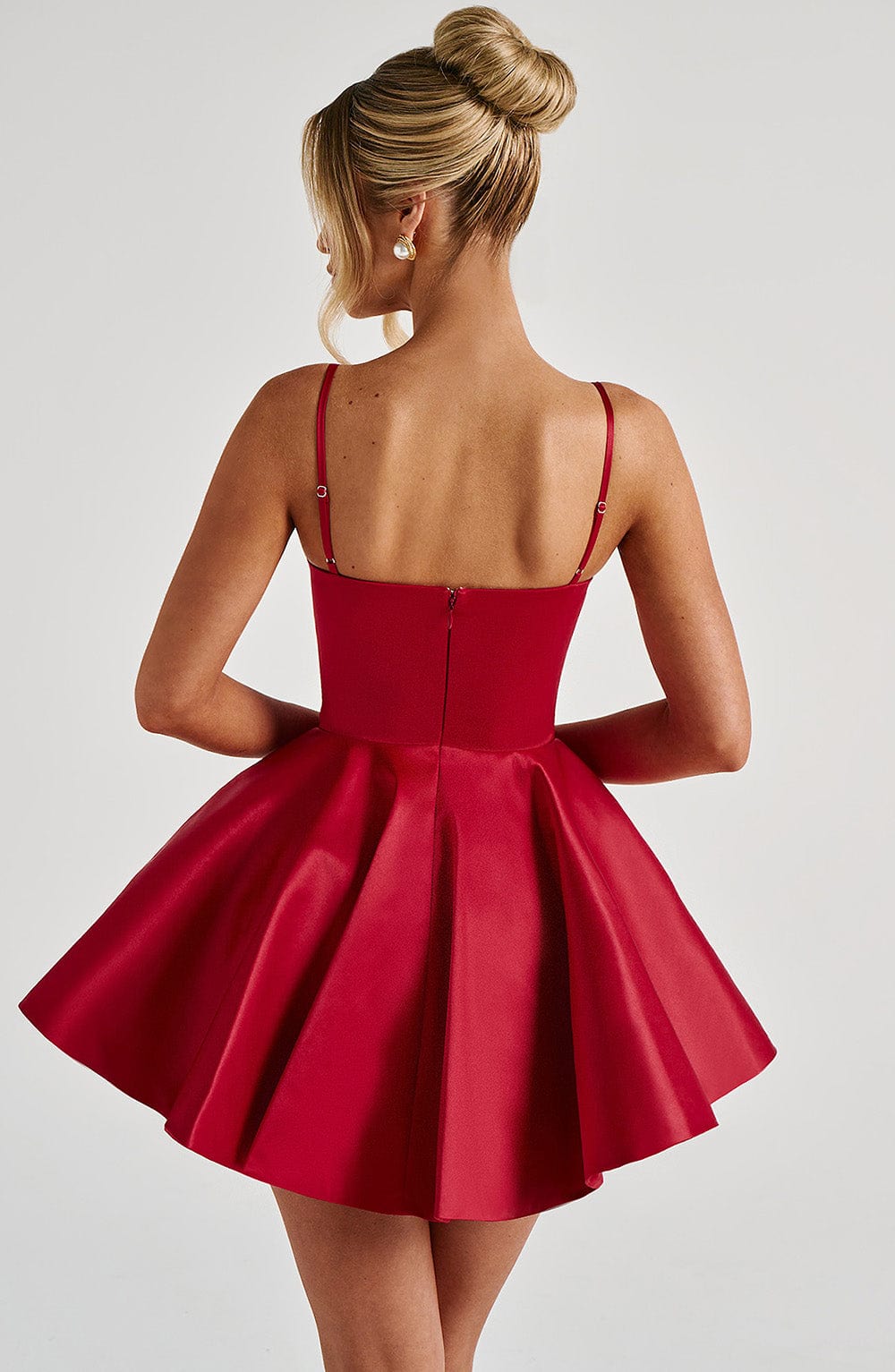 Poppy Women's Dress Mini Red Stretch Satin Party