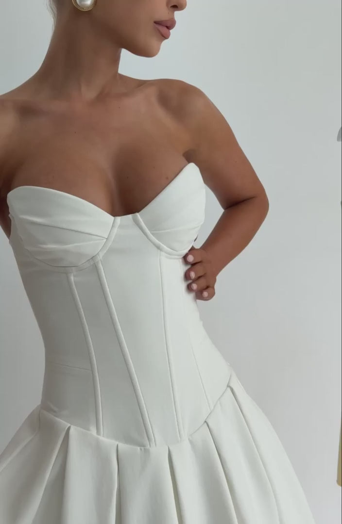 R.F Women's Dress Strapless Midi Ivory Stretch Bengaline Formal