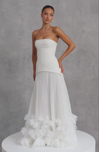 S.M Women's Dress Seraphina Corset Ivory Crepe Floral Applique Bridal