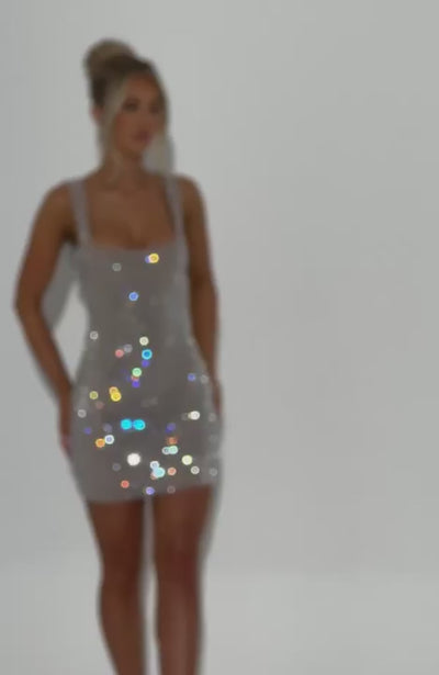 T.X Women's Dress Square Neck Silver Embellished Party