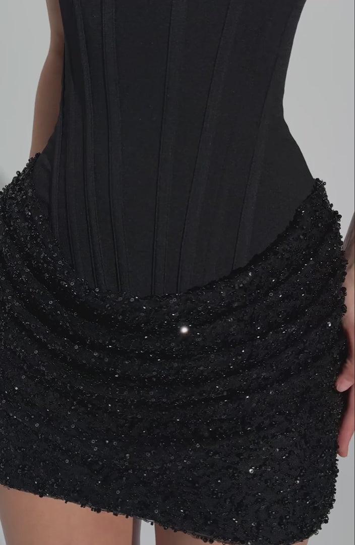 R.F Women's Dress Yeona Mini Black Sequin Party