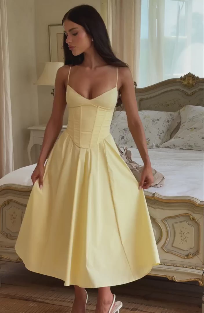 M.T Women's Dress Mariella Corset Midi Lemon Cotton Voile Party BBF3431-D