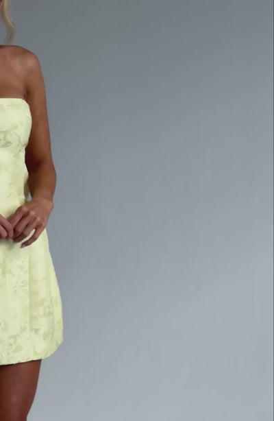 K.Y Women's Dress Strapless Mini Lemon Floral Jacquard Party