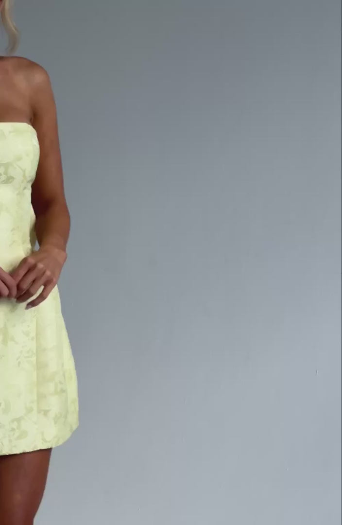 K.Y Women's Dress Strapless Mini Lemon Floral Jacquard Party