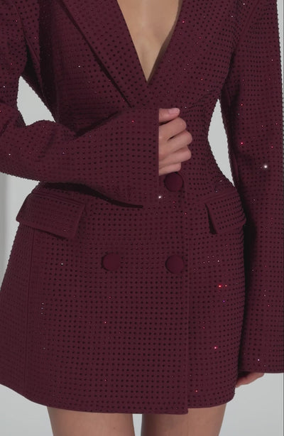 S.M Women's Dress Tailored Elvira Mini Burgundy Sparkle Party