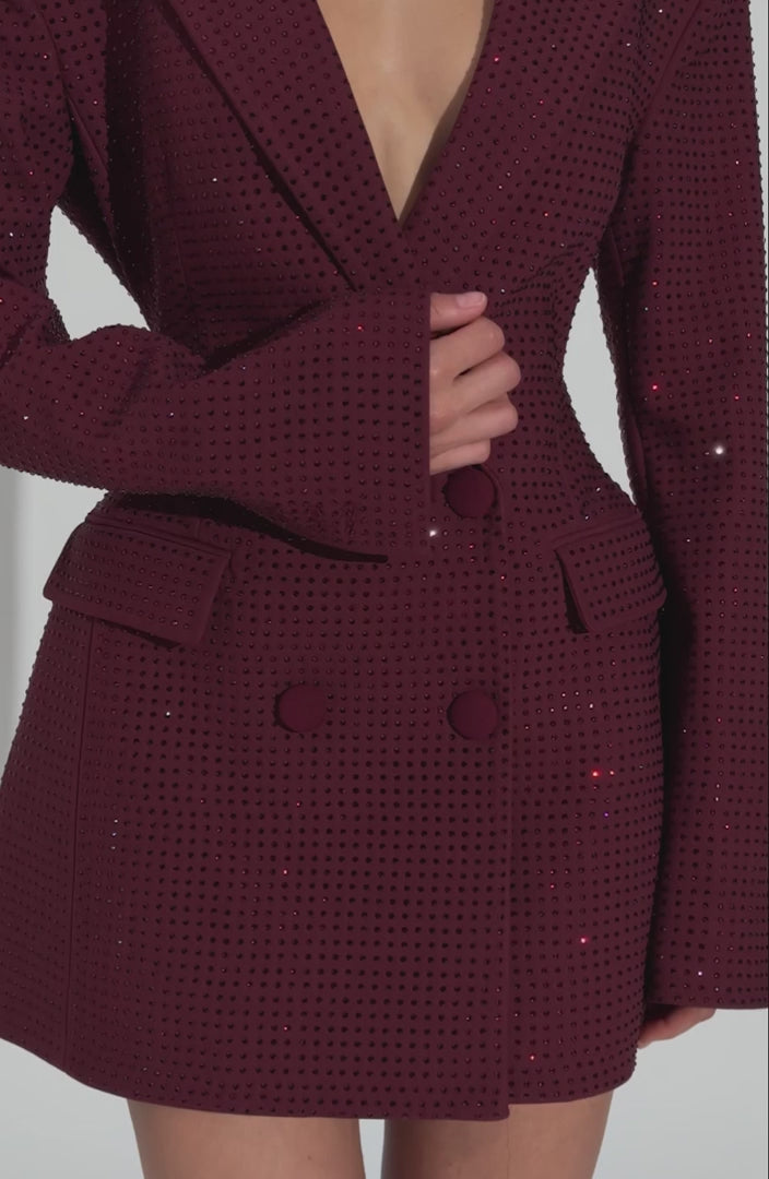S.M Women's Dress Tailored Elvira Mini Burgundy Sparkle Party