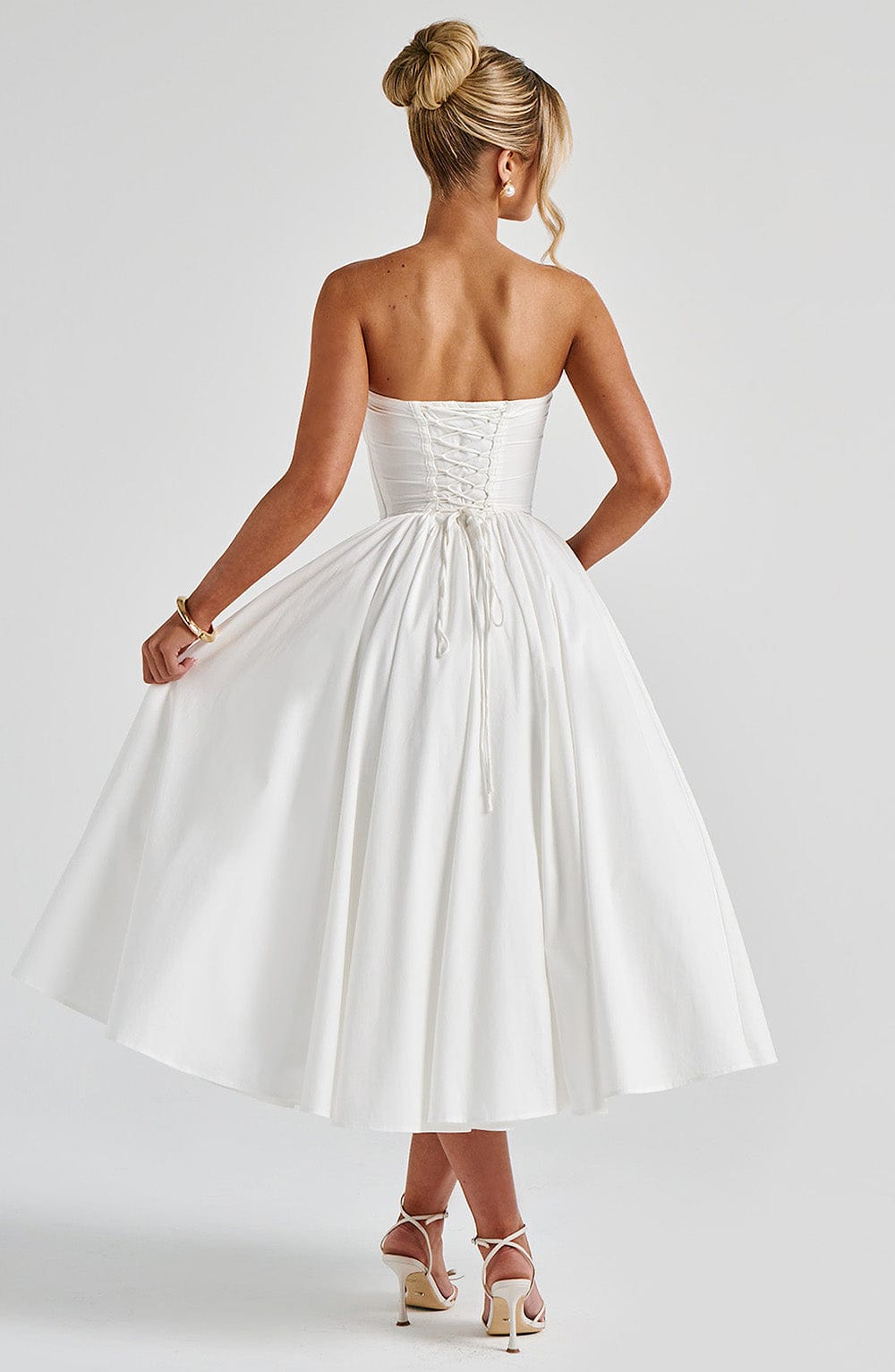 M.T Women's Dress Prim Midi Corset Ivory Cotton Strapless Bridal Evening