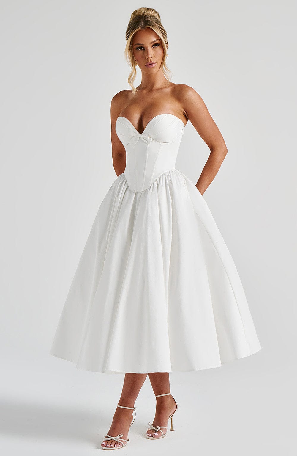 M.T Women's Dress Prim Midi Corset Ivory Cotton Strapless Bridal Evening