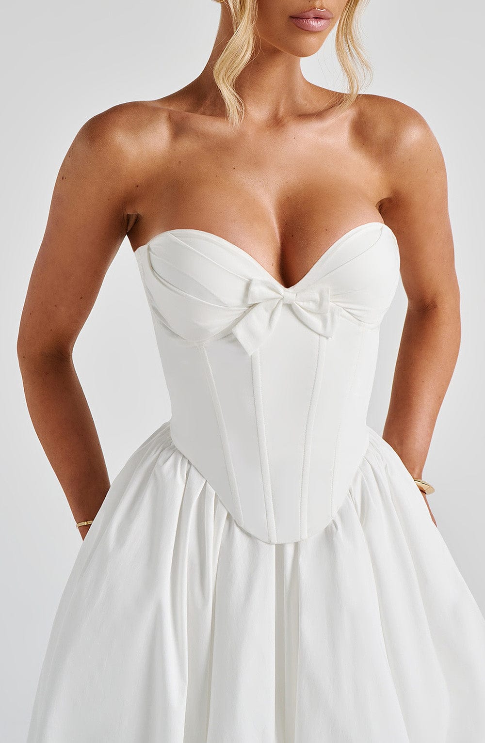 M.T Women's Dress Prim Midi Corset Ivory Cotton Strapless Bridal Evening