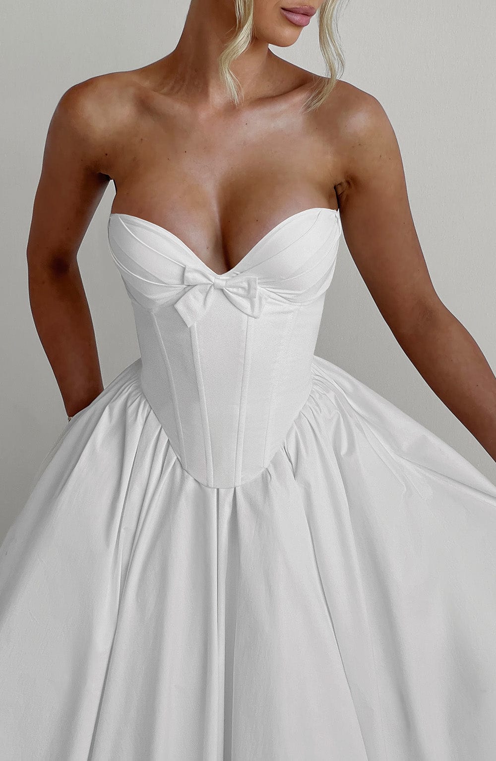 M.T Women's Dress Prim Midi Corset Ivory Cotton Strapless Bridal Evening