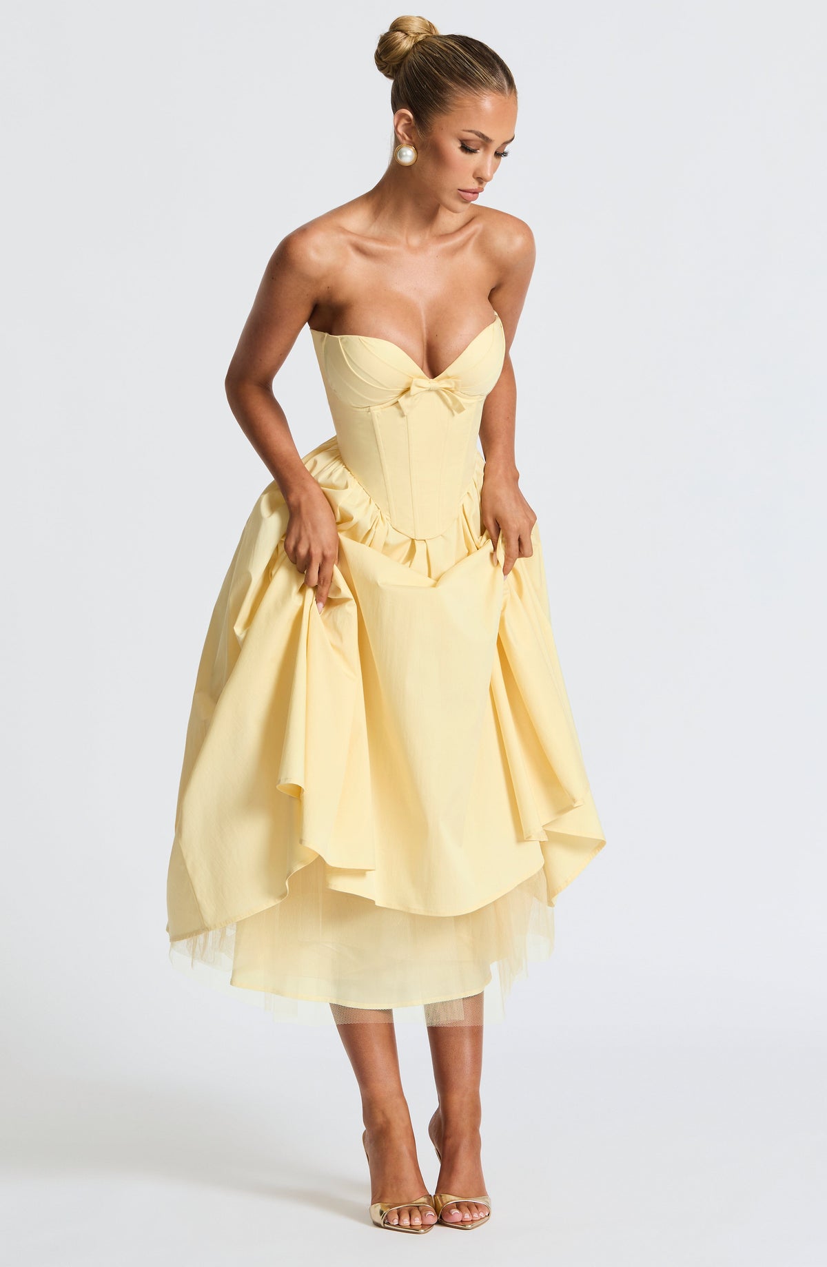 M.T Women's Dress Strapless Corset Lemon Cotton Cocktail