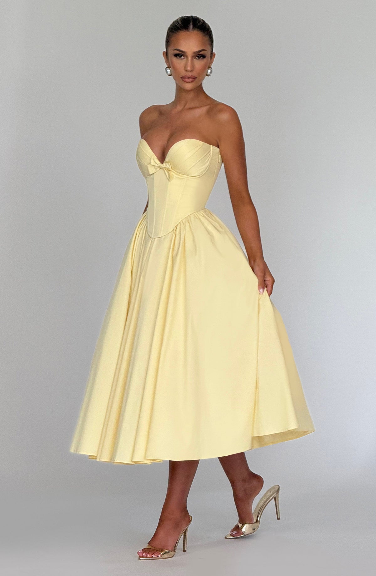 M.T Women's Dress Strapless Corset Lemon Cotton Cocktail