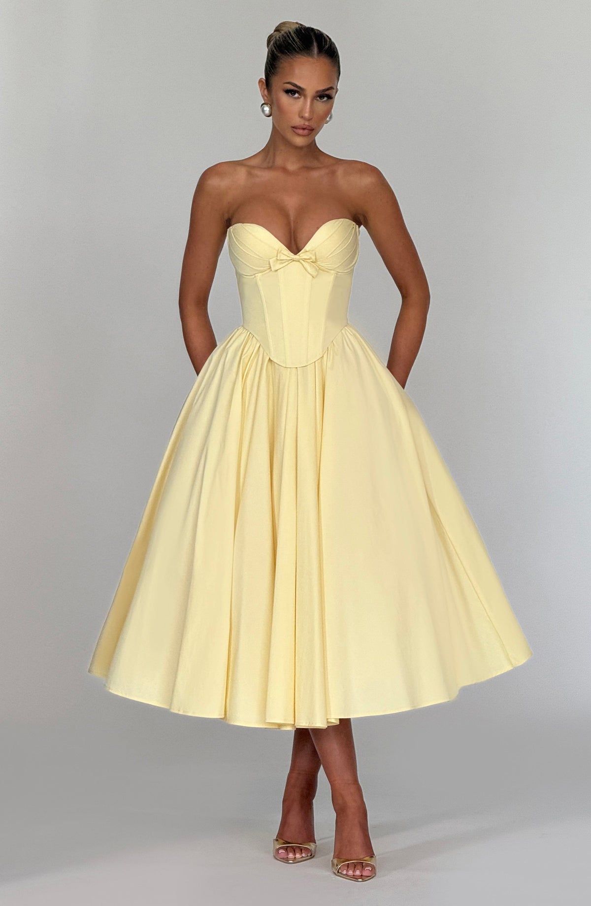 M.T Women's Dress Strapless Corset Lemon Cotton Cocktail