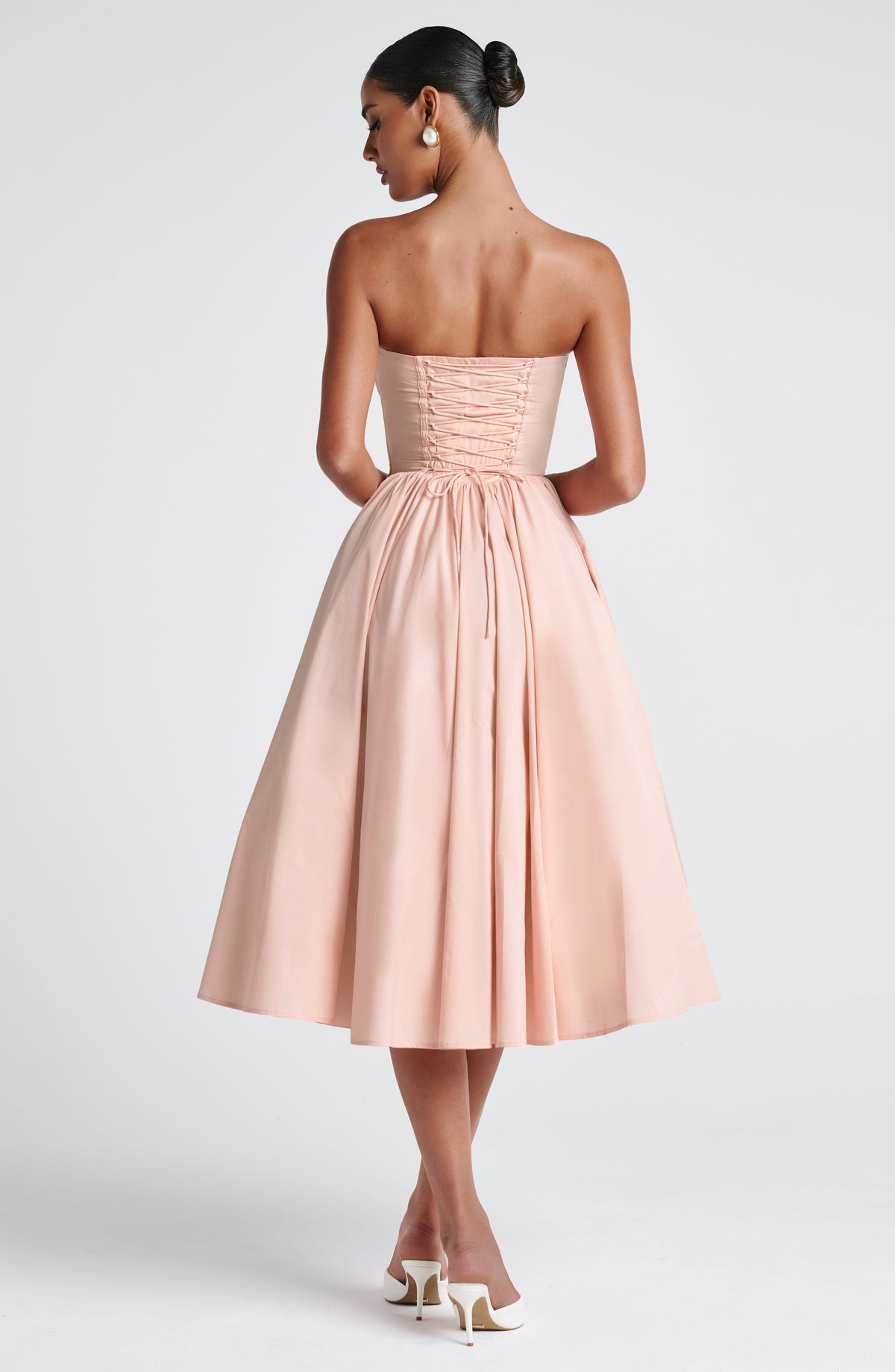 M.T Women's Dress Prim Corset Midi Soft Peach Bow Cocktail Evening