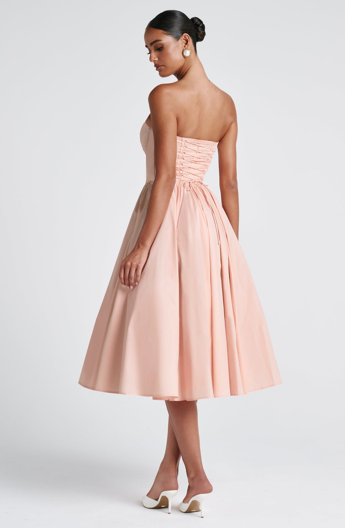 M.T Women's Dress Prim Corset Midi Soft Peach Bow Cocktail Evening
