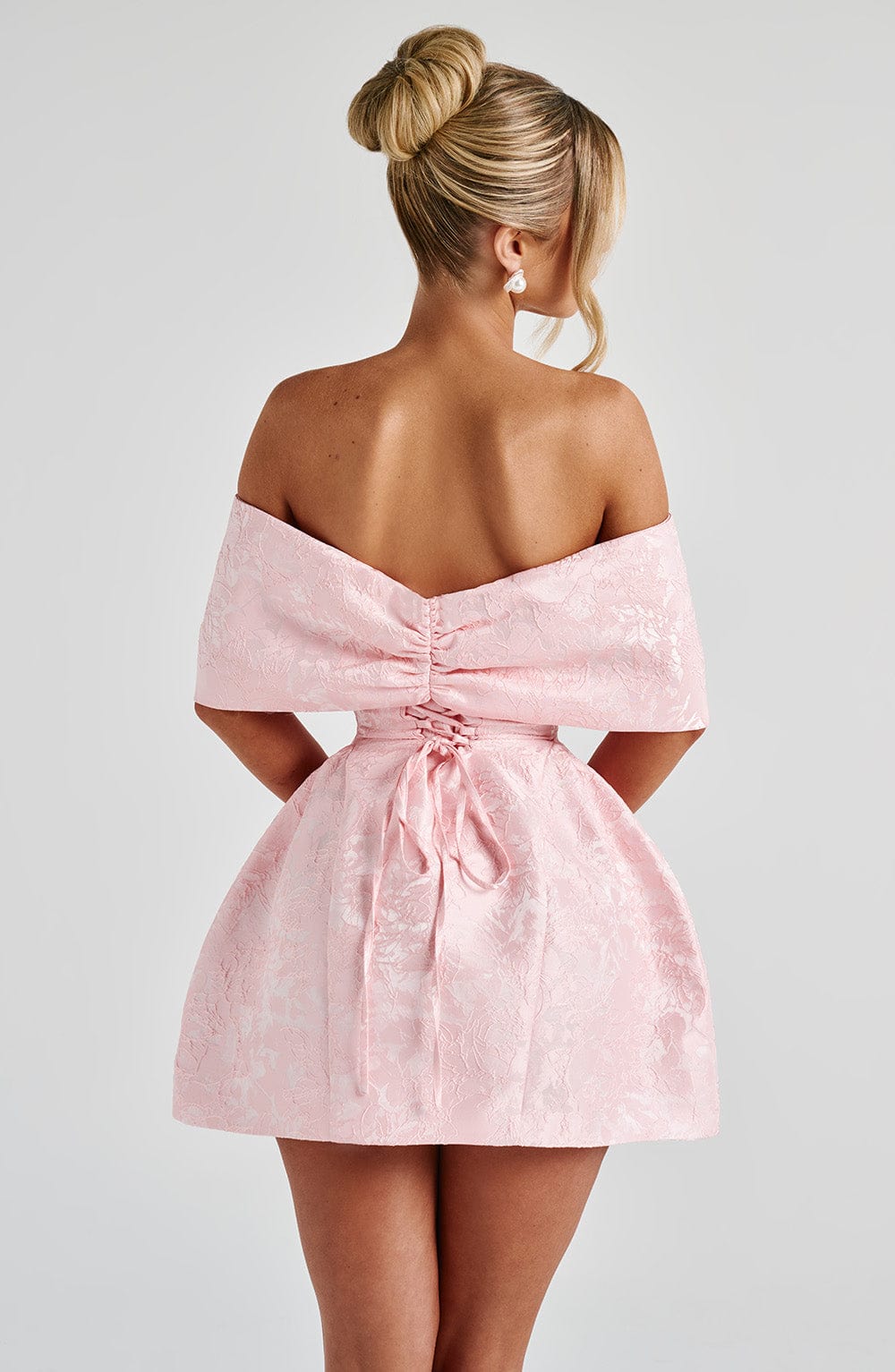 K.Y Women's Dress Bardot Mini Blush Jacquard Cocktail