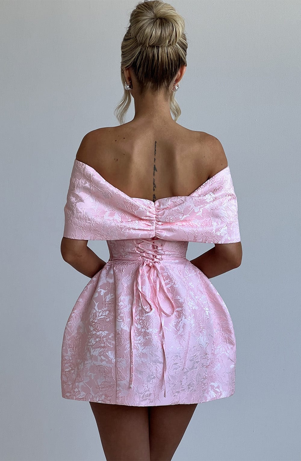 K.Y Women's Dress Bardot Mini Blush Jacquard Cocktail