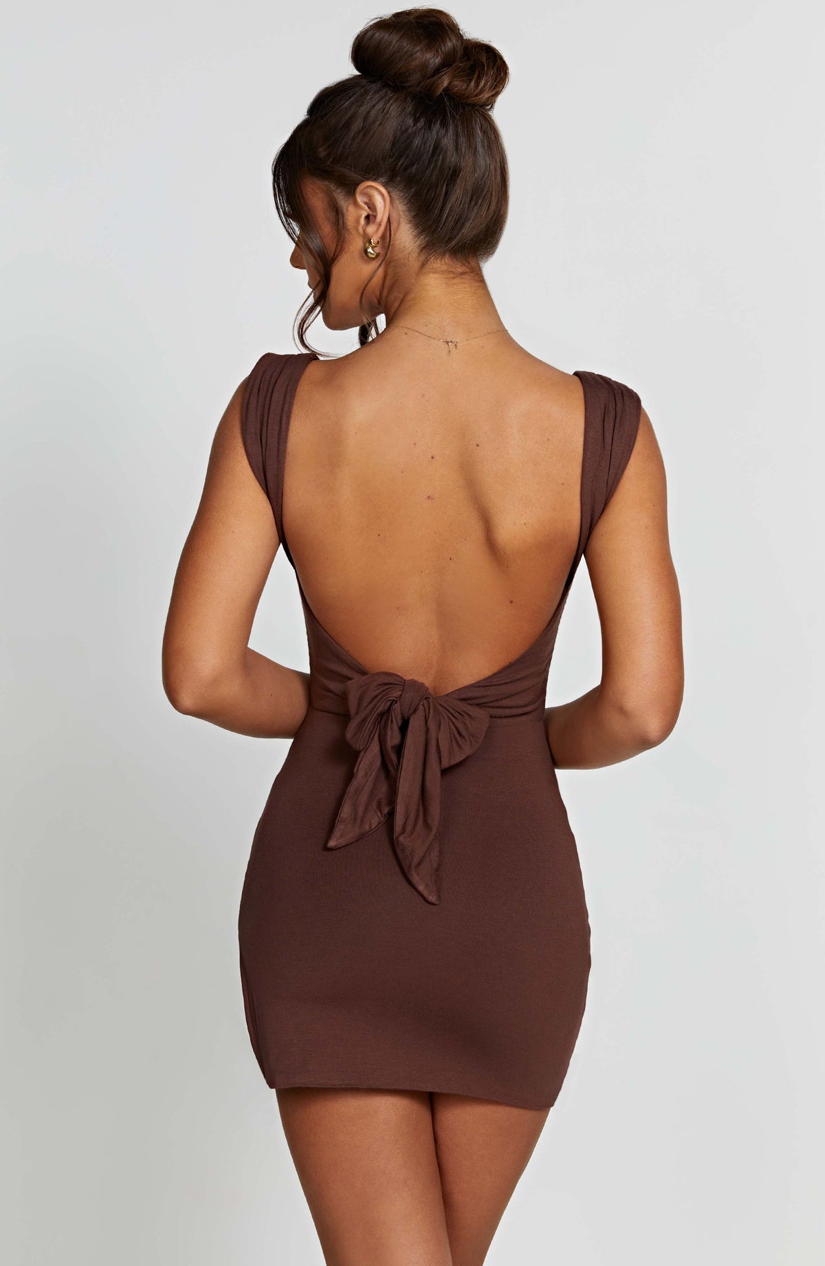 L.F Women's Dress Mini Bodycon Chocolate Ruched Jersey Evening