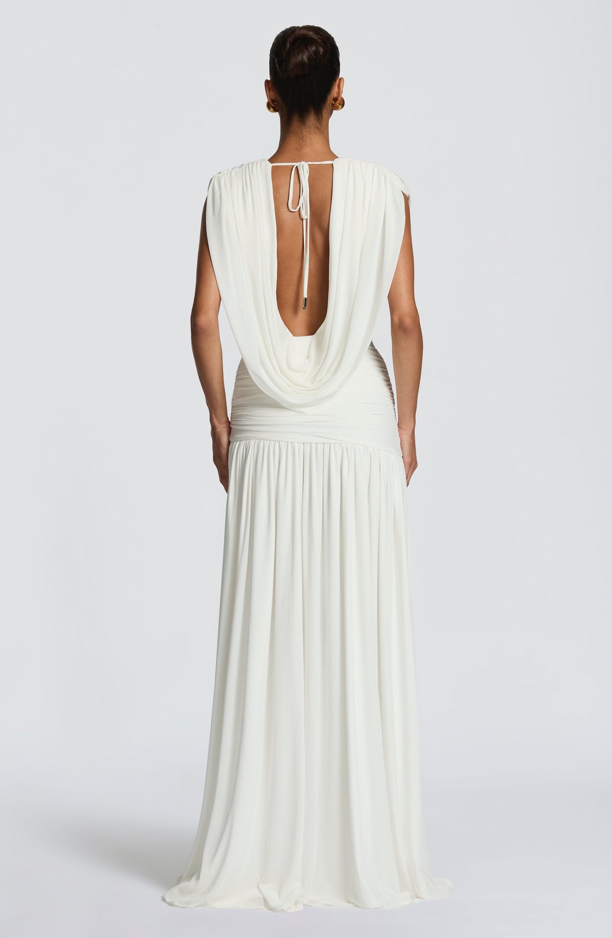 R.F Women's Dress Maxi Cowl Neck Ivory Mesh Bridal Evening