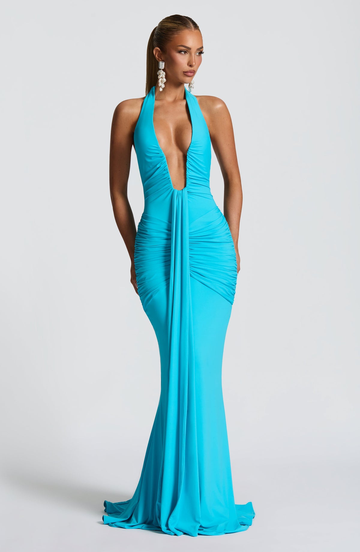 DIA Women's Dress Rosetta Maxi Aqua Ruched Jersey Formal