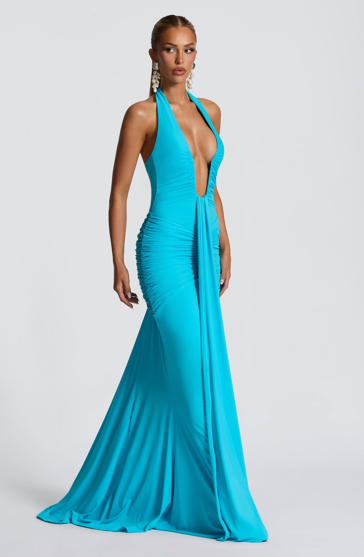 DIA Women's Dress Rosetta Maxi Aqua Ruched Jersey Formal