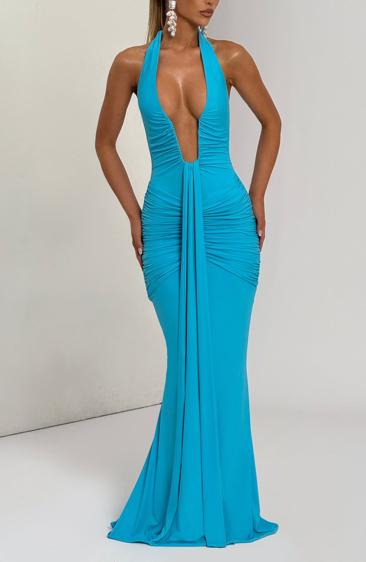 DIA Women's Dress Rosetta Maxi Aqua Ruched Jersey Formal