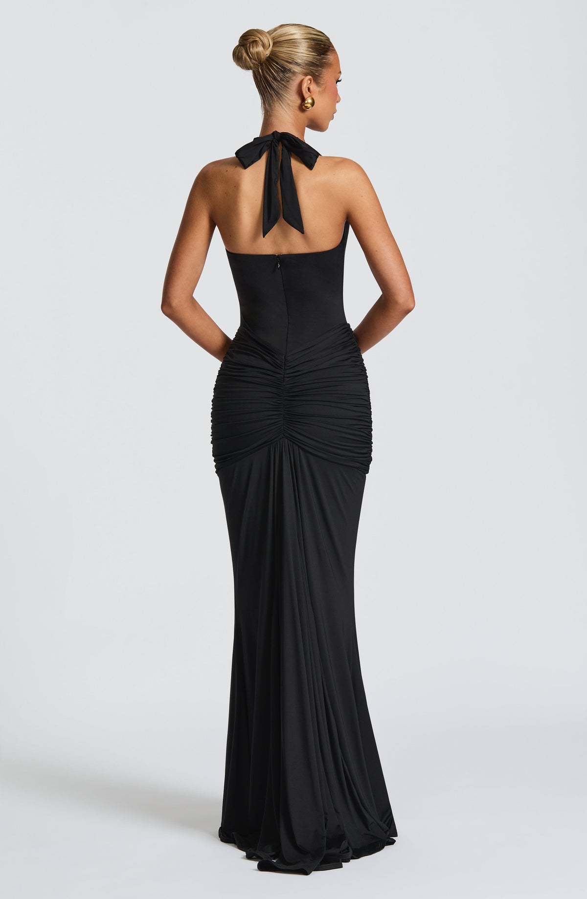 DIA Women's Dress Rosetta Maxi Plunge Ruched Black Jersey Evening