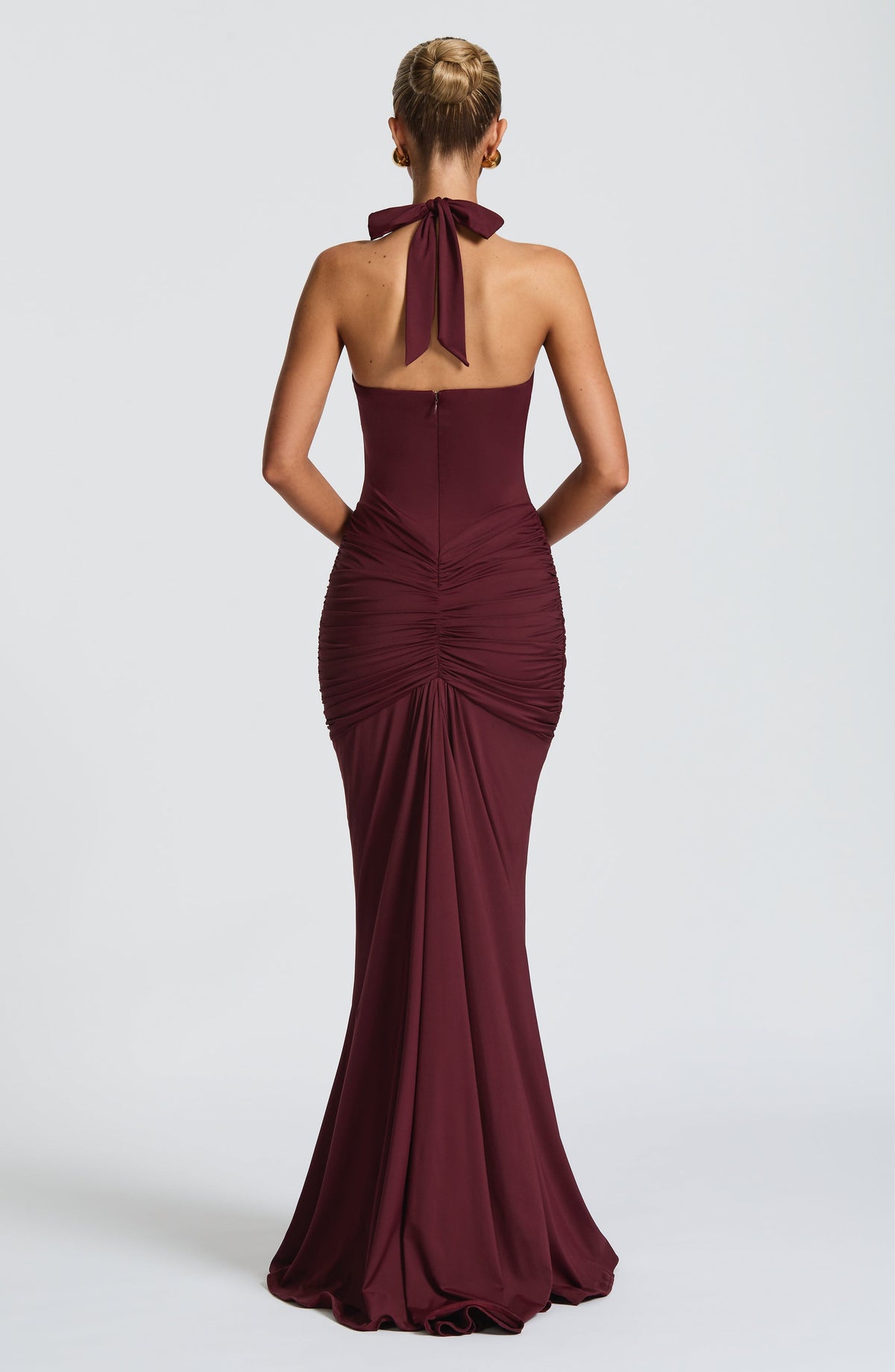 DIA Women's Dress Rosetta Plunge Maxi Cherry Lacquer Ruched Jersey Evening