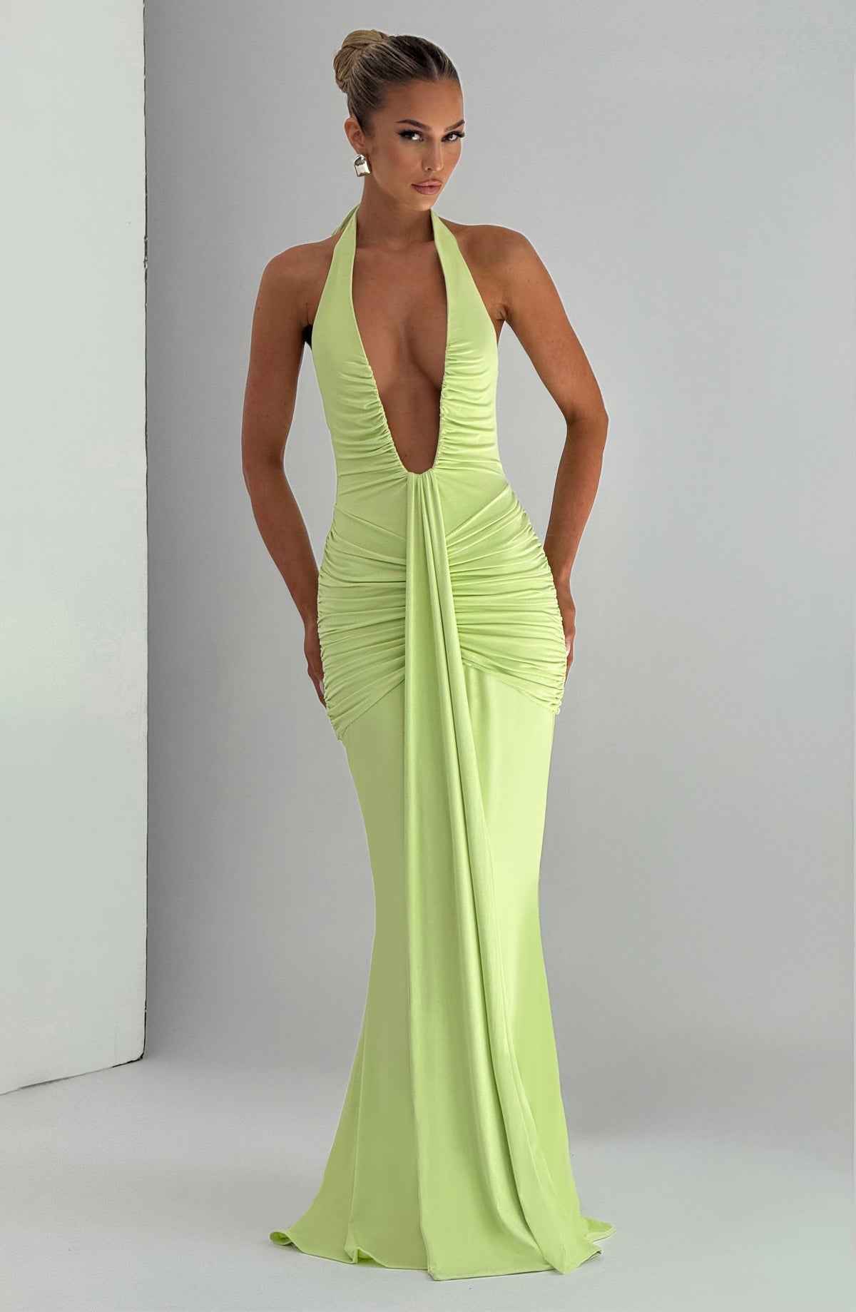 DIA Women's Dress Rosetta Maxi Lime Slinky Jersey Evening