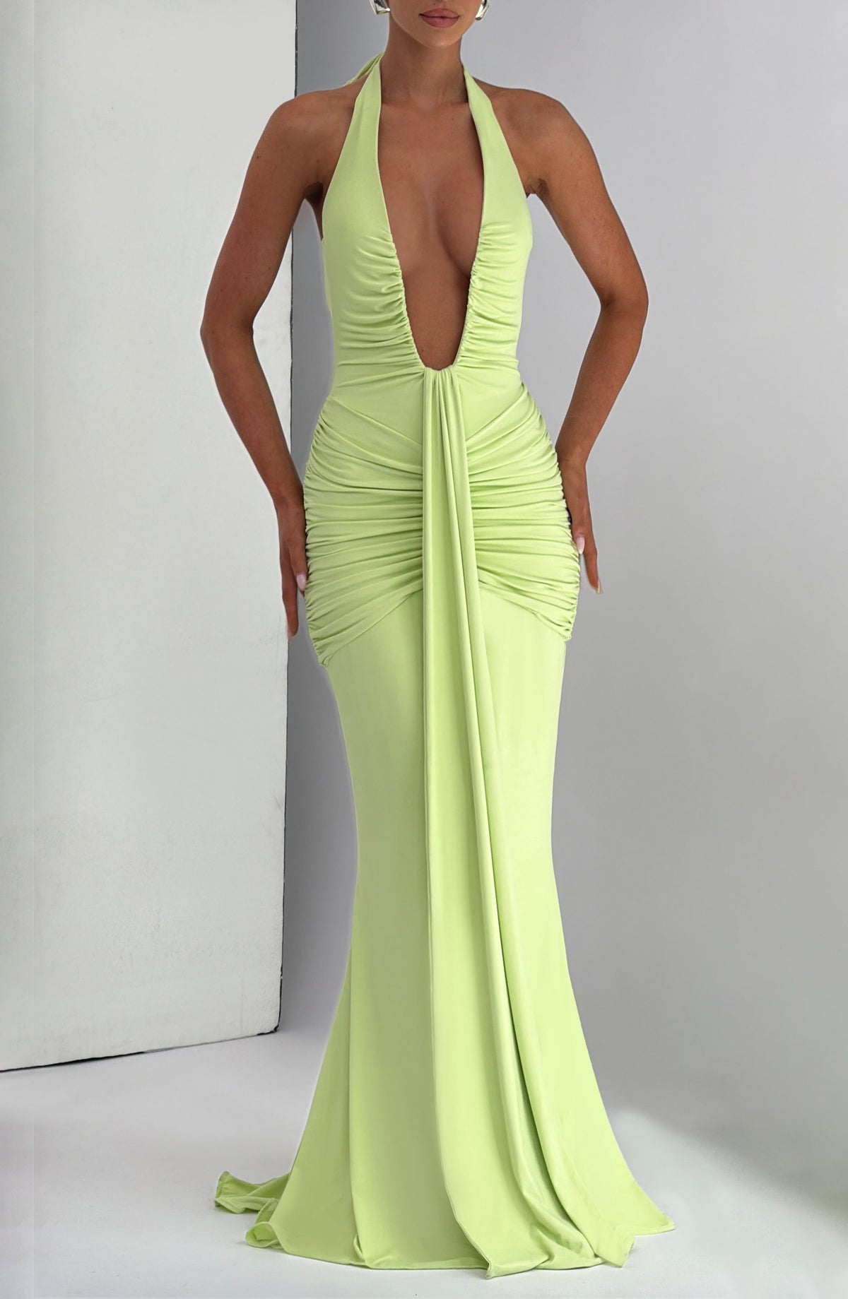 DIA Women's Dress Rosetta Maxi Lime Slinky Jersey Evening