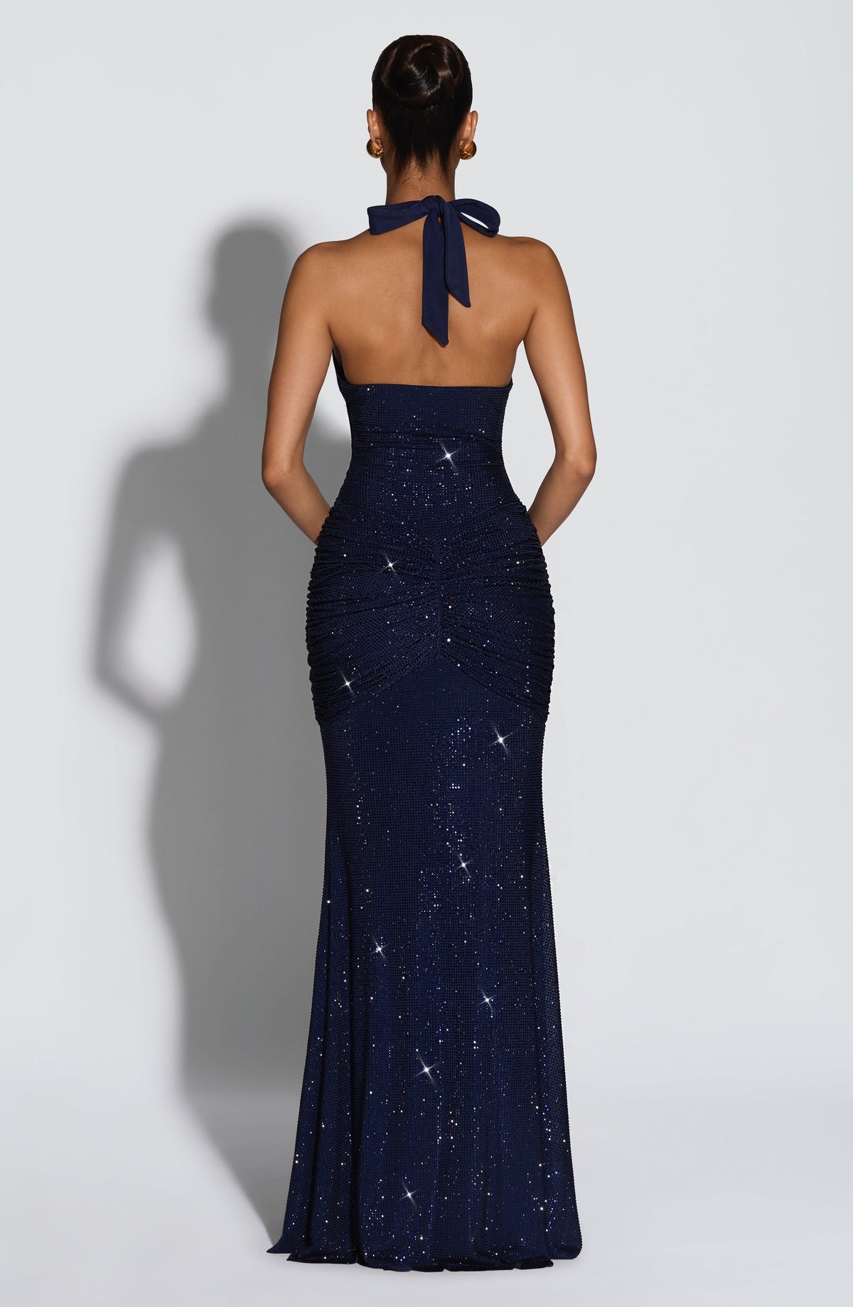 L.F Women's Dress Rosetta Plunge Flare Navy Sparkle Sequin Mesh Formal Evening