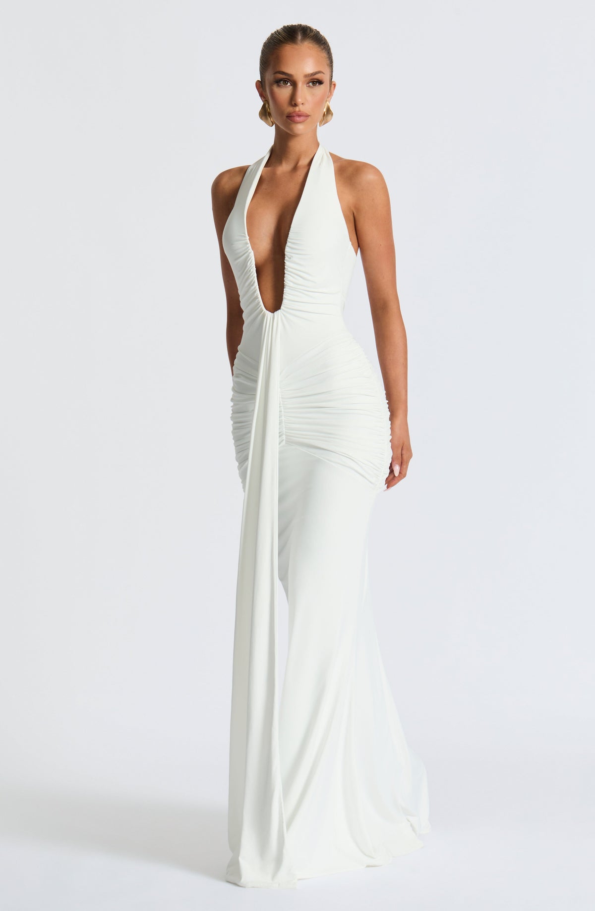 DIA Women's Dress Rosetta Maxi White Jersey Plunge Evening