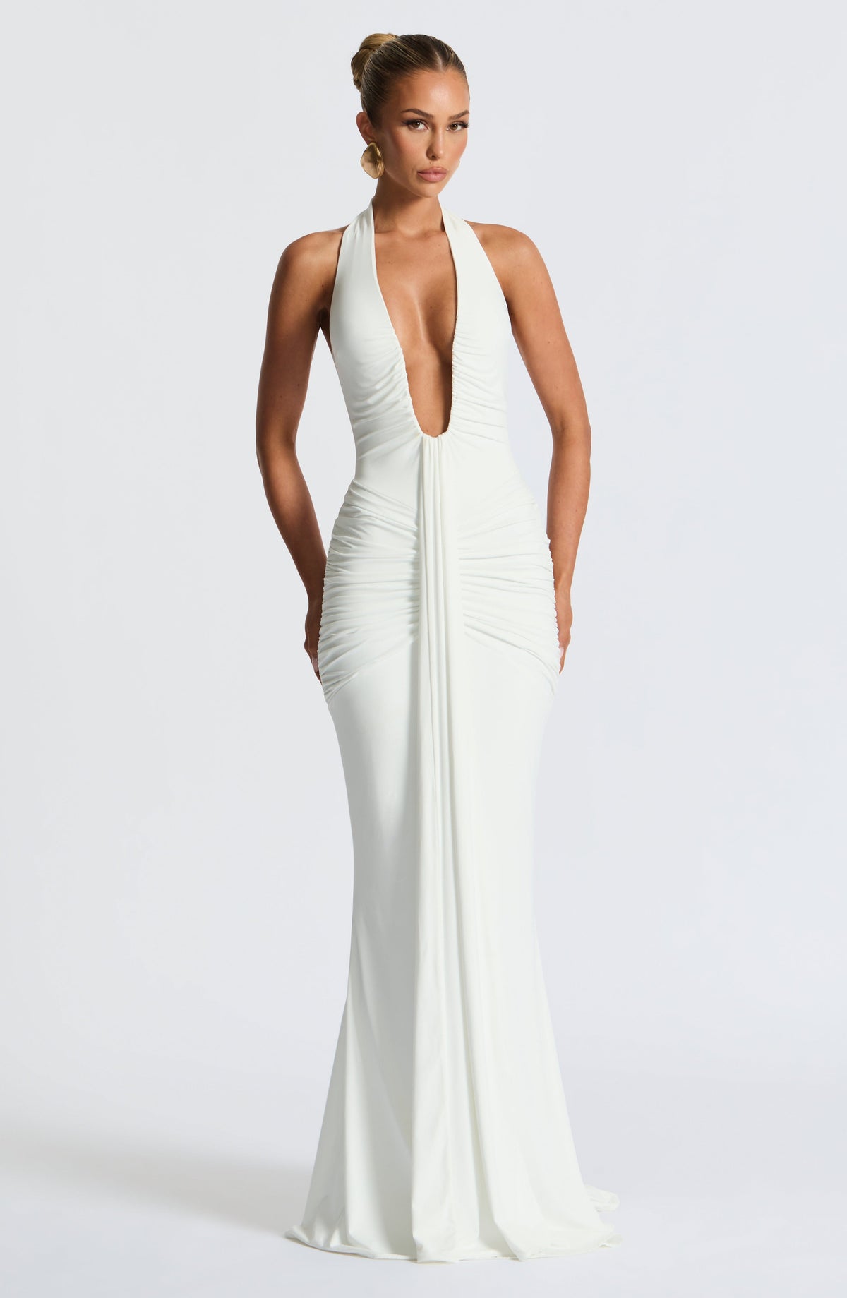 DIA Women's Dress Rosetta Maxi White Jersey Plunge Evening
